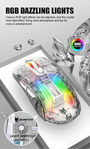 Bluetooth Wireless Mouse, Transparent RGB Mechanical Dual Mode Gaming Mouse, A Must-Have Cool USB Computer Mouse for Gaming and Esports - color: White
