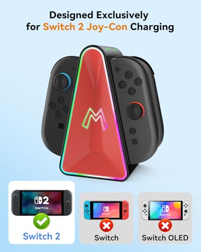 HEIYING Switch Joycon Charging Dock with LED Indicators for Switch 2 | Magnetic 4-in-1 Charging Dock with RGB Lights & LED Indicators, Safe Flip Connector Charger for Switch 2 Joypad