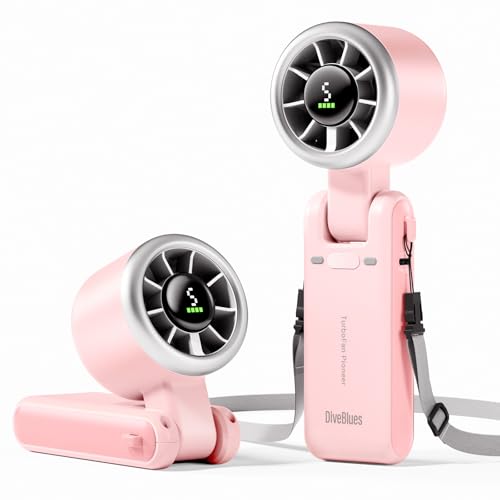 Diveblues Portable Handheld Turbo Fan, 5 Gear Wind, Battery Operated, Up to 12 Working Hours, 3 IN 1 Hand Fan with Air Turbo Tech Cooling Fan for Outdoor Activities, Travel, Working - color: Millennial Pink