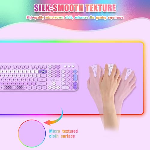 Purple RGB Gaming Mouse Pad I Large Mousepad with 14 Led Modes I Keyboard Pad Gaming Desk Mat I Non-Slip Rubber Base Big Mouse Mat for Gamer I 900x400x4mm Waterproof Mousepad for PC MacBook - color: Purple