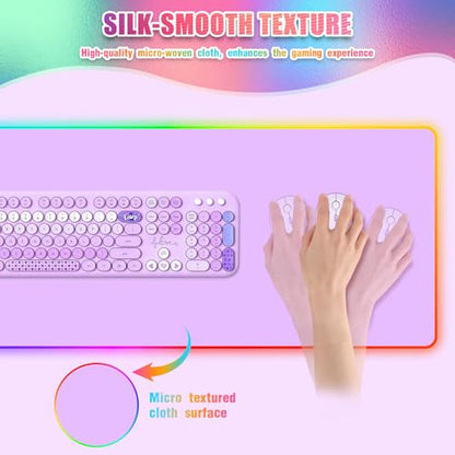 Purple RGB Gaming Mouse Pad I Large Mousepad with 14 Led Modes I Keyboard Pad Gaming Desk Mat I Non-Slip Rubber Base Big Mouse Mat for Gamer I 900x400x4mm Waterproof Mousepad for PC MacBook - color: Purple
