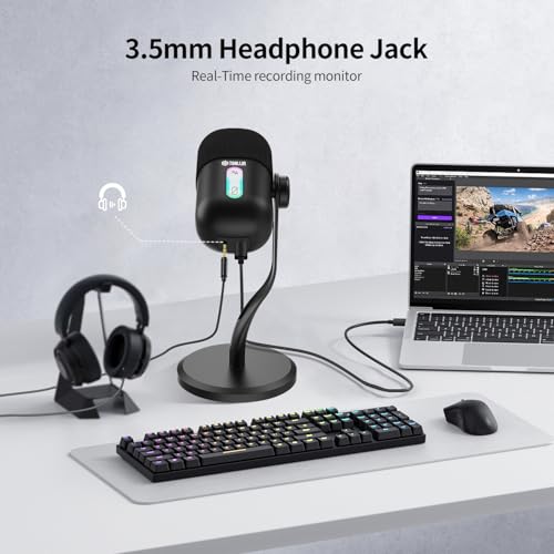 TOALLIN CM60 - USB Condenser Microphone for Recording, Streaming, Podcasting, Meetings on Teams, Zoom, OBS, Twitch, YouTube, Noise Reduction & Mute, Works with Laptop/PC/Tablet/Cellphone, Black