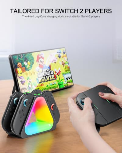Charging Station for Nintendo Switch 2 Joy Con, Dock for Joy Con Dual-Direction Magnetic Fast Charging Station with 7 Light Modes, Extended Controller Charger Stand for Nintendo Switch 2 Accessories