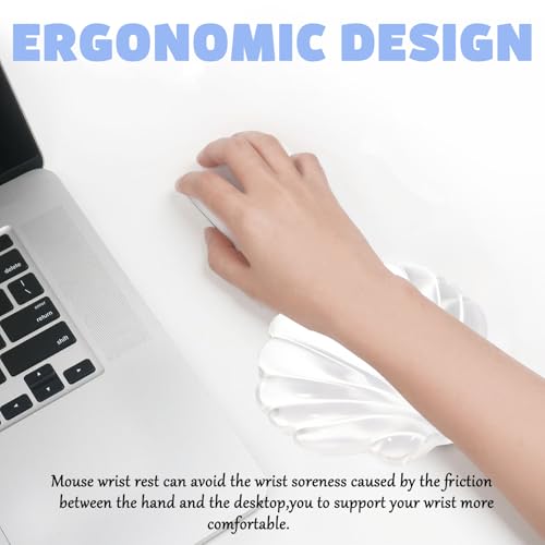Gel Wrist Rest for Keyboard and Mouse Transparent Shell Keyboard Wrist Rest Ergonomic Cute White Clear Cool Seashell Mouse Wrist Pad Silicone Non-Slip Support for Computer Gaming Home Office - color: Seashell White