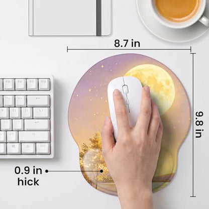 Mouse pad with Wrist Rest,Relieving Pain Memory Foam Computer pad, Ergonomic Desktop Mouse, Silicone Material Mouse pad, with Non-Slip PU Base (Moon) - color: Moon