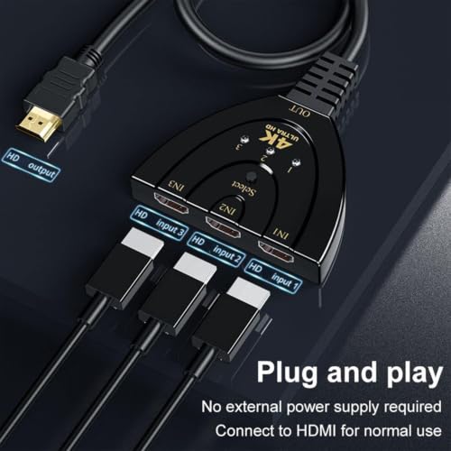 HDTV Switch 3 in 1 Out,HDTV Splitter Supports Full HD 1080P@60HZ/4K@30HZ，Compatible with Roku Fire TV Stick,PS4/PS5 Xbox One Chromecast