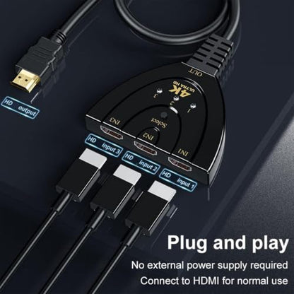 HDTV Switch 3 in 1 Out,HDTV Splitter Supports Full HD 1080P@60HZ/4K@30HZ，Compatible with Roku Fire TV Stick,PS4/PS5 Xbox One Chromecast