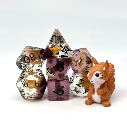 Sage's Portal Animal Familiars Resin DND Dice Set Polyhedral Dice Set for Dungeons and Dragons RPG Pathfinder Tabletop TTRPG (Squirrel + Figurine) - color: Squirrel + Mini Figure, style: Dice Set +Mini Figure
