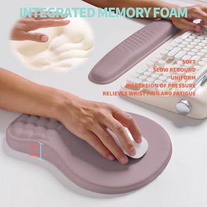 2-in-1 Ergonomic Set, Wave Rise Keyboard Wrist Rest and Massage Bulge Slope Mouse Pad Wrist Support, Cushion Memory Foam Integrated to Relieve Wrist Pain, Purple - color: Purple