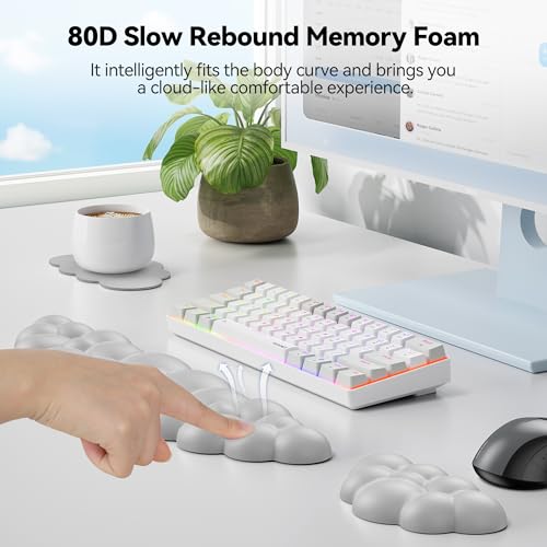 TECKNET Cloud Keyboard Wrist Rest Set, Cloud Wrist Rest with Non-Slip Base, PU Leather Wrist Pad for Keyboard with Ergonomic Memory Foam for Computer Laptop Office Gaming and Pain Relief, Grey - color: Gray
