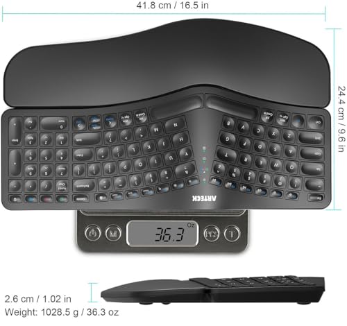 Arteck Ergonomic Keyboard with Cushioned Wrist Palm Rest, Multi-Device Wireless Bluetooth with USB-A USB-C Receiver Comfortable Ergonomic Split Keyboard, for Windows Computer Laptop PC Tablet