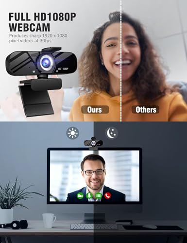 Tewiky Full HD Webcam with Built-in Microphone and Rotatable Tripod, 1080P Video and Wide Angle Camera, Privacy Cover, for Desktop PC or Laptop Computer - style: 1080P Webcam with USB Cable