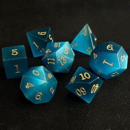 RULE DICE Gemstone DND Dice, Dungeons and Dragons Dice Set 7PCS Polyhedral Gem Stone Dice Set D4 D6 D8 D10 D% D12 D20, RPG Dice D&D Accessories Dice Gift(Light Blue Cat's Eye) - color: A-light Blue Cat Eye