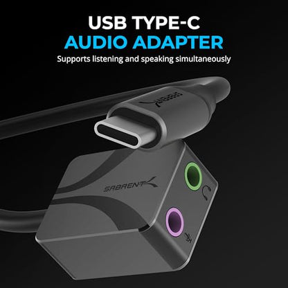 SABRENT USB to 3.5mm Audio Adapter, USB Sound Card, 24-Bit (AU-UCMA) | USB sound card; headphone & mic jack; 24-bit/96kHz; deep sound quality - style: USB-C