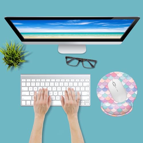 Ergonomic Memory Foam Wrist Support Mouse Pad Comfortable Padded Wrist Mousepads 9in X10in Pain Relief Desktop Mouse Mat (Sweet Mermaid Foam) - color: Sweet Mermaid Foam