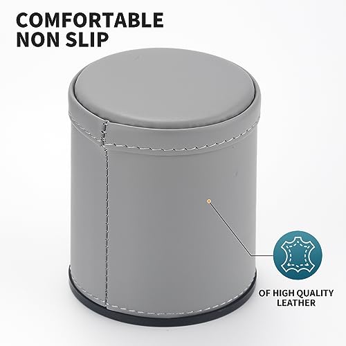 5 Pack PU Leather Dice Cups Velvet Felt-Lined Shaker Cups with 30 Dot Dice for Bar Party Yahtzee Farkle Dice Games, Grey - color: Grey