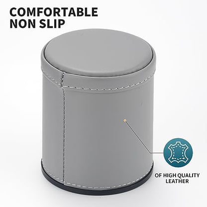 5 Pack PU Leather Dice Cups Velvet Felt-Lined Shaker Cups with 30 Dot Dice for Bar Party Yahtzee Farkle Dice Games, Grey - color: Grey