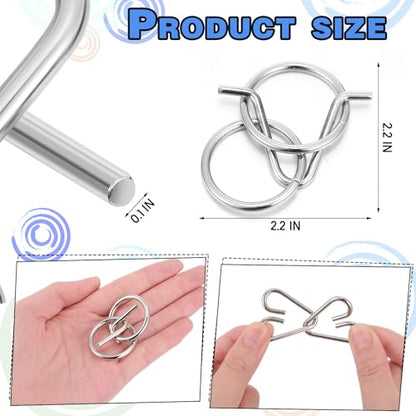 Metal Wire Puzzle Set of 8 with Pouch, Brain Teaser Puzzles IQ Test Ring Disentanglement Unlock Interlock Game Trick Metal for Party Favor Challenge(C Style) - style: C Style