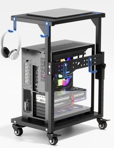 Computer Tower Stand, 6 Level Height Ajustable PC Tower Stand for Floor, Mobile Rolling CPU Holder Cart for Gaming Office Home,21.34"-28.3", Black - size: 0 power outlet