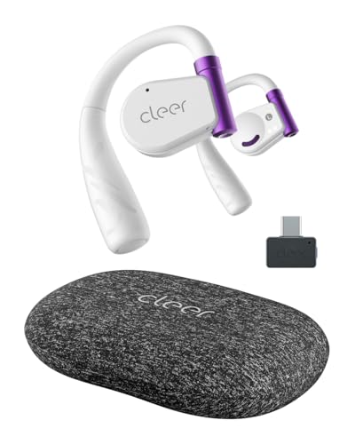 Cleer ARC II Gaming Earbuds True Wireless Open Ear Headphones, White | Ultra-Low Latency, Snapdragon Sound, Bluetooth 5.3, USB-C Dongle, 35Hr Battery - color: White Purple