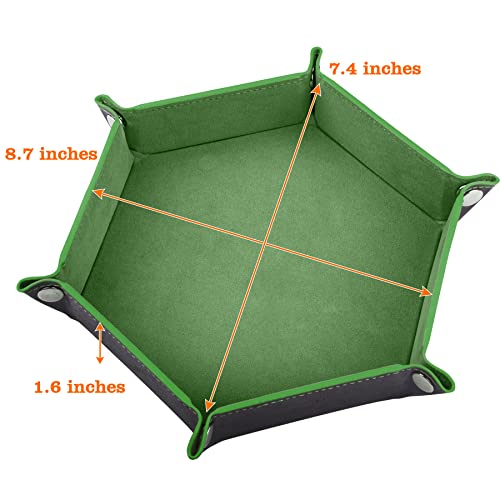 SIQUK 2 Pieces Dice Tray PU Leather Dice Trays Portable Folding Hexagon Dice Roller Tray for Dice Games Like RPG, DND and Other Table Games (Green, Camel) - color: Green, Camel