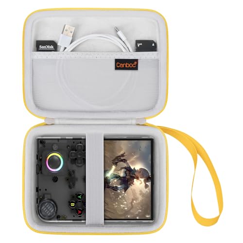 Canboc Carrying Case for G350/ RG40XXV/ RG406V/ RG405V Retro Handheld Game Console, RG40XXV Video Gaming Console Storage Box, Mesh Pocket fits Cable, SD Card, Yellow (Case Only) - color: Yellow