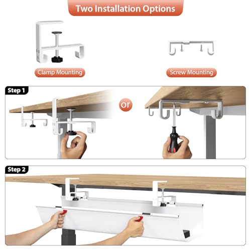 Univivi No Drill Under Desk Cable Management Tray, 36 inch Cable Management | Clamp/Screw Mount Cable Management Under Desk, Premium Fabric Under Desk Cable Tray, Various Size Cable tray for Office, Home - color: White, size: 36"L x 5.5"W