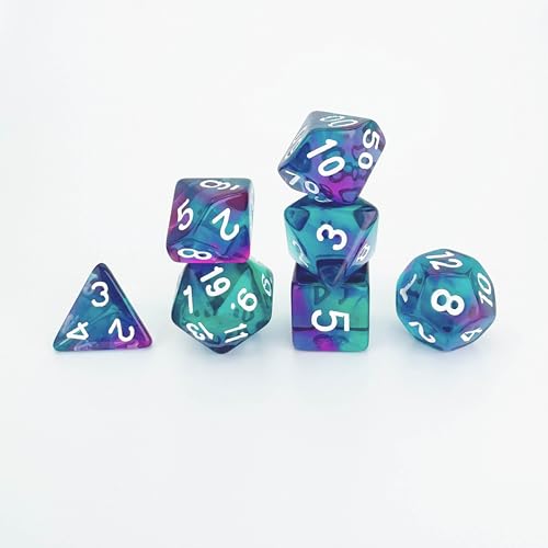 Transparent Blue DND Dice Set of 7pcs (Clear Purple-Blue) | Acrylic Polyhedral Dice Set for D&D, TTRPGs, Dungeons and Dragons, Role Playing Games – D20 System Games - color: Clear Purple-blue