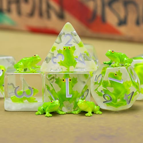 D&D Frog Dice Set, Resin Polyhedral Dice for Dungeons and Dragons, RPG, MTG DND 7-DIE (D4, D6, D8, D10, D12, D20, D%) - color: Frog3