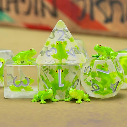 D&D Frog Dice Set, Resin Polyhedral Dice for Dungeons and Dragons, RPG, MTG DND 7-DIE (D4, D6, D8, D10, D12, D20, D%) - color: Frog3
