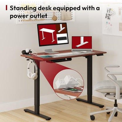 SANODESK Electric Standing Desk with Desk Clamp Power Strip 48"x 24" Whole-Piece Desktop Height Adjustable Stand Up Desk with Cable Management Sit Stand Home Office Desk Black Frame/Mahogany Top - color: Black Frame+mahogany Top, size: 48"x24"