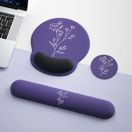 Mouse Pad with Keyboard Wrist Rest,Ergonomic Mouse Pad Wrist Support PU Base with Coaster,Mousepad with Nonslip Base for Computer Laptop Keyboard Home&Office - color: M-Black Plants