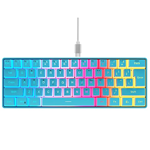 DGG 60% Wired Gaming Keyboard, Pudding Keycaps with Translucent Layer, RGB Backlit Ultra-Compact Small Keyboard, Waterproof Mini Compact 61 Keys Keyboard for PC/Mac Gamer, Typist, Travel, Blue - color: Blue