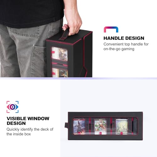 UAONO MTG Commander Deck Box, 6-Deck Modular TCG Deck Case with Dice Tray | Hold 600+ Double-sleeved Cards, Modular Card Deck Box with 35PT Magnetic Card Holder for Magic the Gathering Black Red - color: Black Red