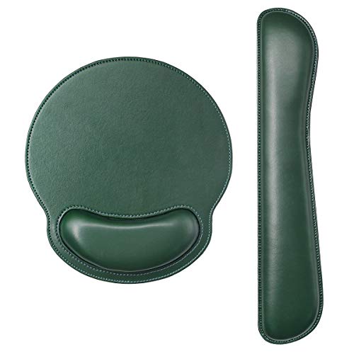 RICHEN Ergonomic PU Leather Keyboard Wrist Rest and Mouse Pad with Wrist Support, Memory Foam Set for Computer/Laptop,Gaming and Office, Comfortable for Easy Typing & Pain Relief (Dark Green) - color: Dark Green