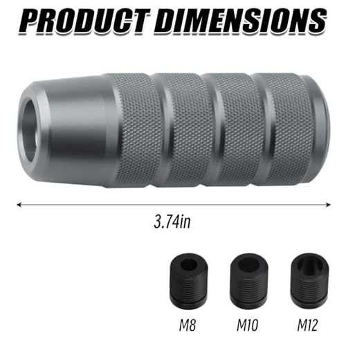 Osilly 3.74 Inch Aluminum Shift Knob with 3 Threaded Adapters, Gray | aluminum alloy construction, ergonomic extended grip, supplied adapters, for manual and select automatic cars, interior parts - color: Gray