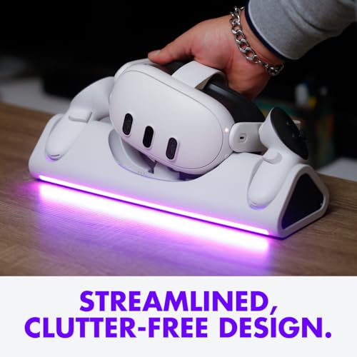 Tilted Nation Charging Dock - Fast Magnetic Charging with Rechargeable Controller Batteries - 3 Docking Station - 12 RGB Modes - VR 3 Accessories for Organization