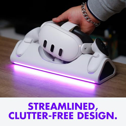 Tilted Nation Charging Dock - Fast Magnetic Charging with Rechargeable Controller Batteries - 3 Docking Station - 12 RGB Modes - VR 3 Accessories for Organization