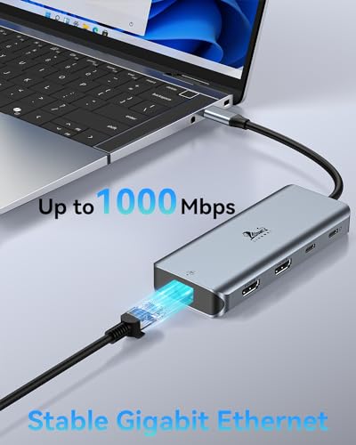 9-in-1 Docking Station Dual Monitor 4K LIONWEI USB C Hub for Laptop Mac | Dual HDMI, 4K, 100W PD, 5Gbps, Ethernet, SD/TF, USB C Dock for MacBook/Dell/HP/Lenovo/Thunderbolt Device - color: 9-in-1 (2 HDMI)