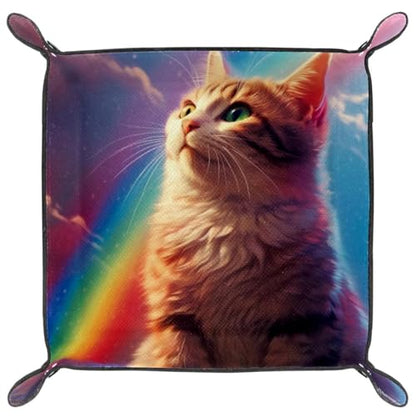 Cat Rainbow Dice Tray Dice Rolling Tray Folding Dice Holder for Dice Games, Like RPG, DND and Other Table Games - color: Multi 1