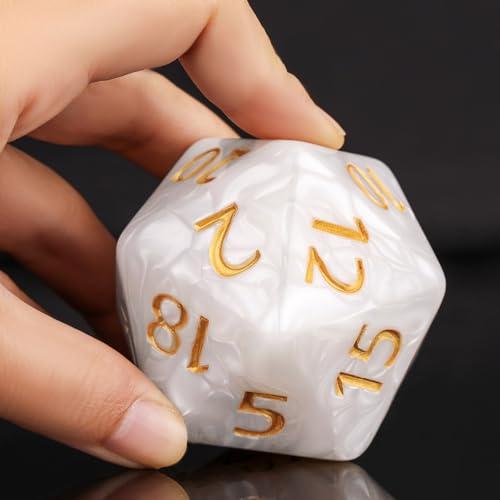 20 Sided DND Dice,D20 Giant Polyhedral Dice,55mm Titan Large Pearl Color D20 Dice,20 Sided Cube D&D Dice Set for Dungeons and Dragons, RPG, MTG Table Games(White Pearl) - color: D-20 White