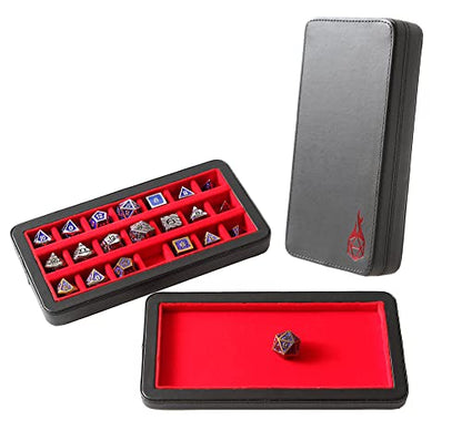 Forged Dice Co. Reliquary Standard Divided Dice Case with Dice Tray for Polyhedral Dice Sets - 21 Felt-Lined Chambers - Magnetic Lid Closure - Metal Dice Storage Box - Red - color: Red