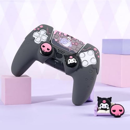 Kuitmor Silicone PS5 Controller Cover Skin Set, Anti-Slip Soft Protective Case for PS5 Wireless Controller with 2 Thumb Grip Caps and 1 Sticker (Black Kuromi) - color: Black Kuromi