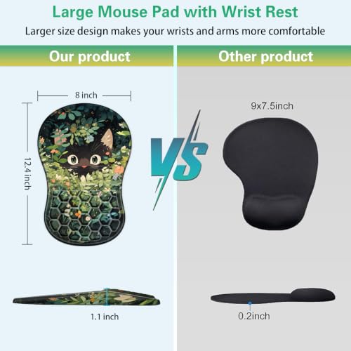 Mouse Pad with Wrist Rest, Canjoy Ergonomic Wrist Support with Massage | Ergonomic Massage Design & Relax and Relieve Fatigue & Non-Slip & PU Base, Comfortable Computer Mousepad for Office Home - color: Curious Cat
