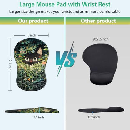 Mouse Pad with Wrist Rest, Canjoy Ergonomic Wrist Support with Massage | Ergonomic Massage Design & Relax and Relieve Fatigue & Non-Slip & PU Base, Comfortable Computer Mousepad for Office Home - color: Curious Cat