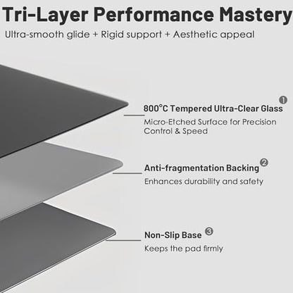 Glass Gaming Mouse Pad, Hard Mousepad for Gaming, 13.7” x 9.8” Ultra-Smooth Micro-Etched Surface Mousepad, Improved Precision & Speed, Anti-Slip Base, Silver - color: Silver, size: 13.7L x 9.8W inches
