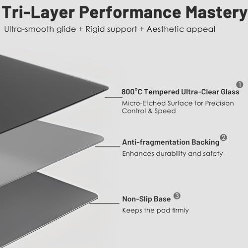 Glass Gaming Mouse Pad, Hard Mousepad for Gaming, 15.7” x 11.8” Ultra-Smooth Micro-Etched Surface Mousepad, Improved Precision & Speed, Anti-Slip Base, Black - color: Black, size: 15.7L x 11.8W inches