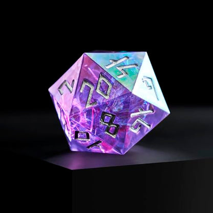 Iridescent DND Dice Set with Glowing LED Display Box – Sharp Edge Polyhedral Dice with Mesmerizing Finish | Bonus Stickers Included | Dungeons and Dragons (TTRPG) Dice Set - color: (Non-liquid Core) Iridescent - Feybound
