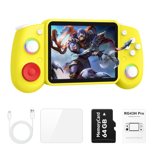 RG43H PRO Retro Handheld Game Console,4.3 Inch IPS Screen, RK3562 Quad-Core CPU,Portable Dual System,WiFi Networked Fighting HDMI TV Output,4000mAh Battery,Game Console with 64GB TF Card,Yellow - color: Yellow