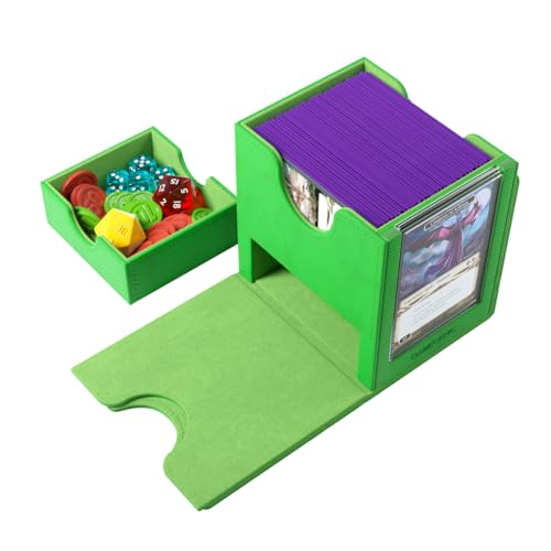Gamegenic Sidekick Pro 100+ XL Convertible - Premium Deck Box with Secure Card Storage, UV Protected Slide Card Case, Display Top Card, Extra Token Drawer, Magnetic Closure, Green Color, Made - color: Green